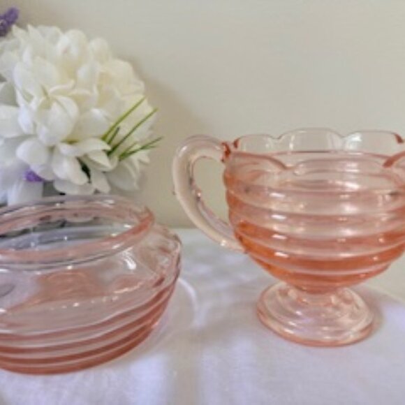 Vintage Duncan & Miller Pink Ripple‎ Glass Sugar Bowl and Trinket Dish – Elegant - Picture 2 of 5